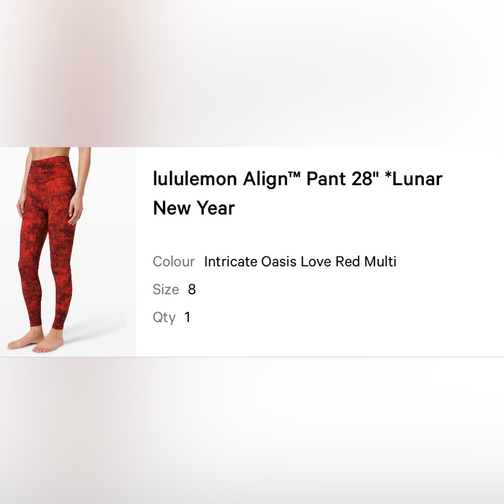 Lululemon Align Pant 28″ LW5CVNS Intricate Oasis Love Red (LNY Edition) Size 6